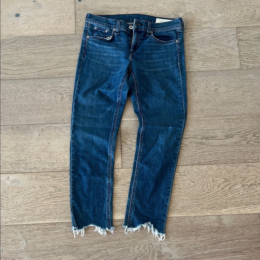 rag & bone Distressed Hem Cropped Jeans in Deep Blue